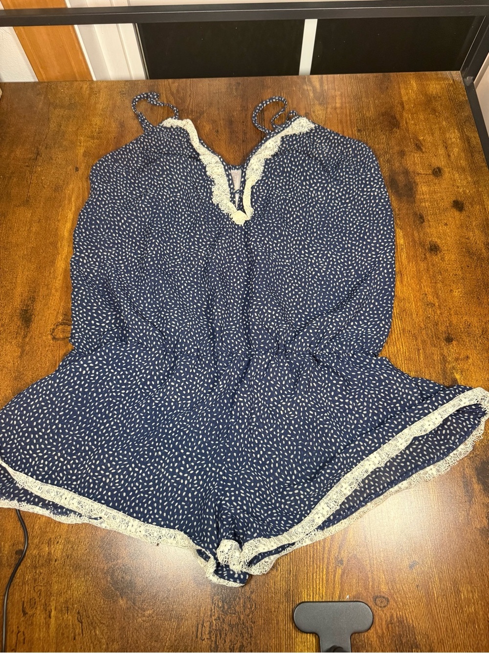 Gilligan & O’Malley Navy Printed Lace Trim Sleep Romper Size Small
